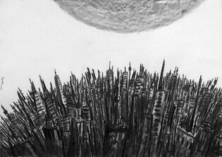 2010 - Dessin au fusain, Ville Virus