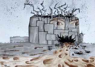2011 : : Lavis d'encre noire et broux de noix, Monstre nucléaire : : A3