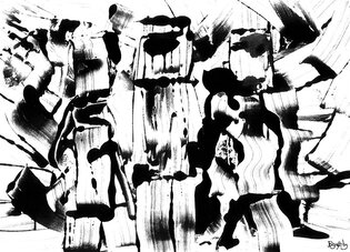 2011 : : Monotype peinture à l'huile noire, Robots de papier