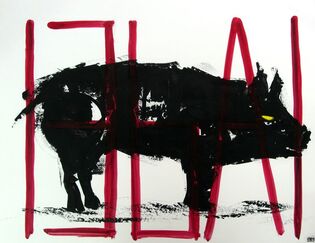 2015 : : Cochon 136A1 : : peinture acrylique, encres, 65x50cm