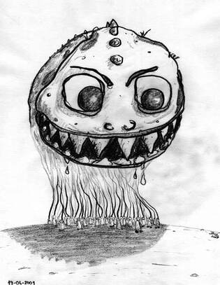 2001 - Dessin crayon, Monstre collectif